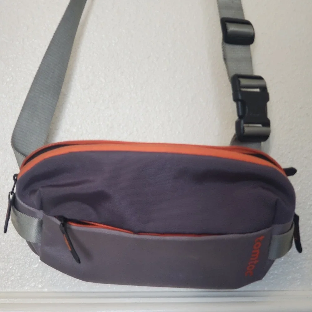 Tomtoc Cordura Sling Bag Grey Orange Accents EDC Crossbody Travel Pack Mens